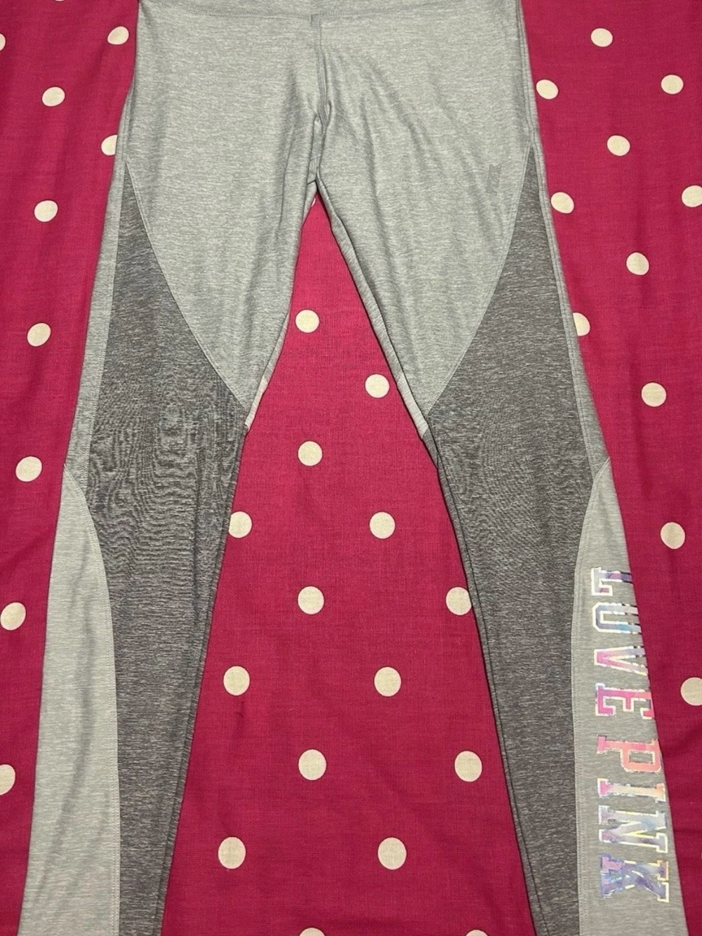 PINK Victoria's Secret Gray Colorblock Leggings with LOVE PINK Hologram
